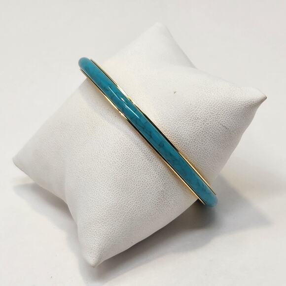 Michael Kors Faux Turquoise Gold Tone Thin Bangle Bracelet Designer Jewelry - Picture 2 of 5